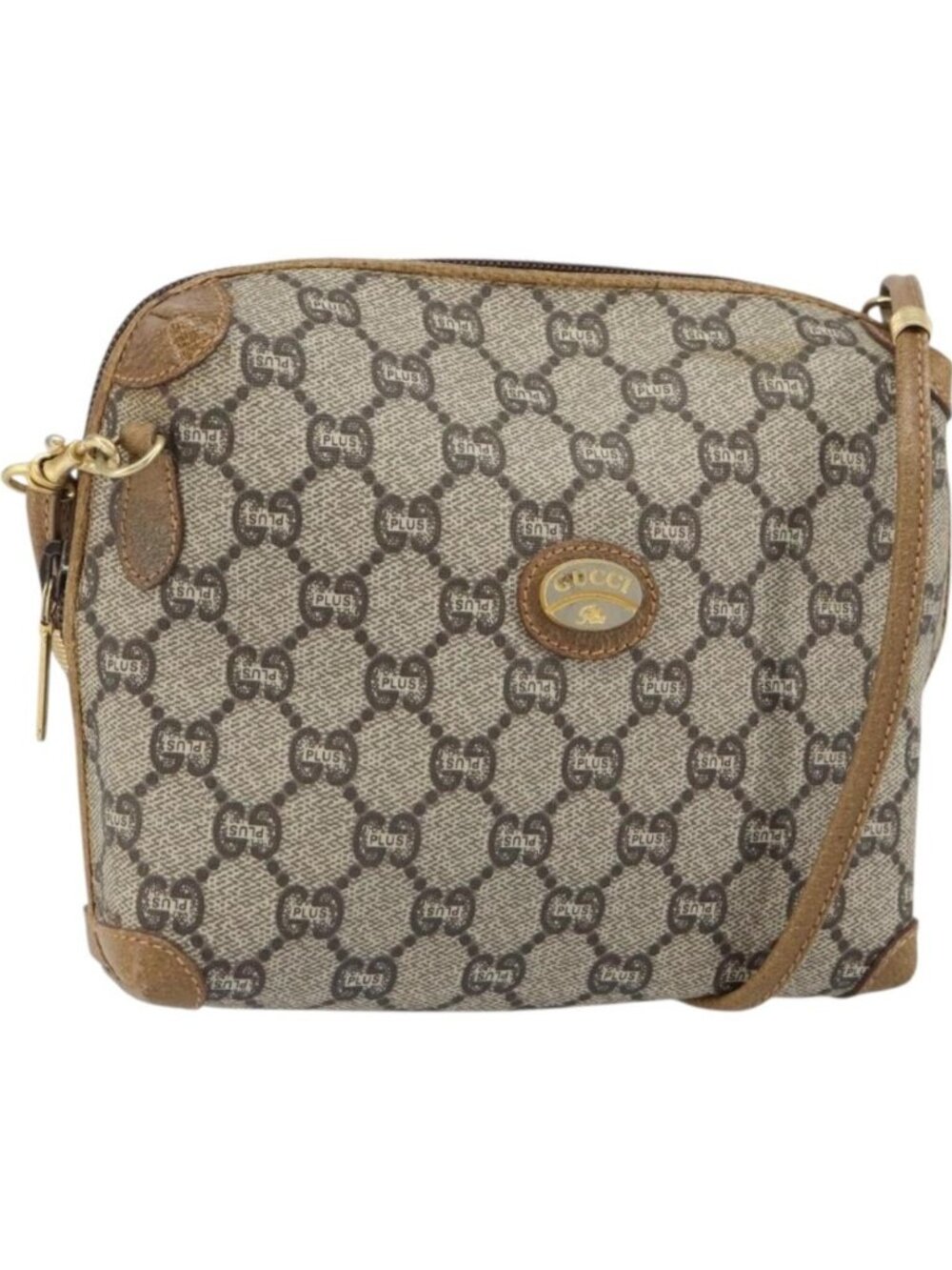 GUCCI GG Plus Supreme Shoulder Bag PVC Leather Beige Gold